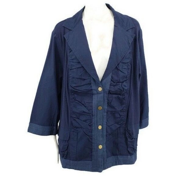 New Avenue Jacket Womens 22/24 Plus Size Navy Blue Snaps Up Pockets - Picture 1 of 8